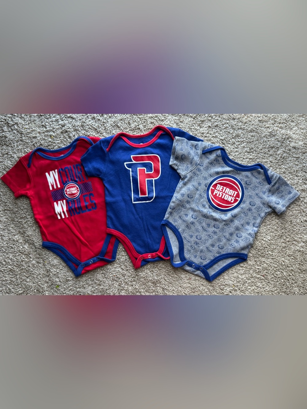 Detroit Pistons Baby Bodysuit Set 3 Pack NBA Onesies 12M Red Blue Gray